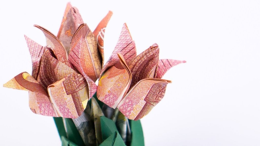 Geld Falten Blumen Tulpen Blumentopf Aus Geldscheinen Basteln  Youtube von Blumen Basteln Aus Geld Bild
