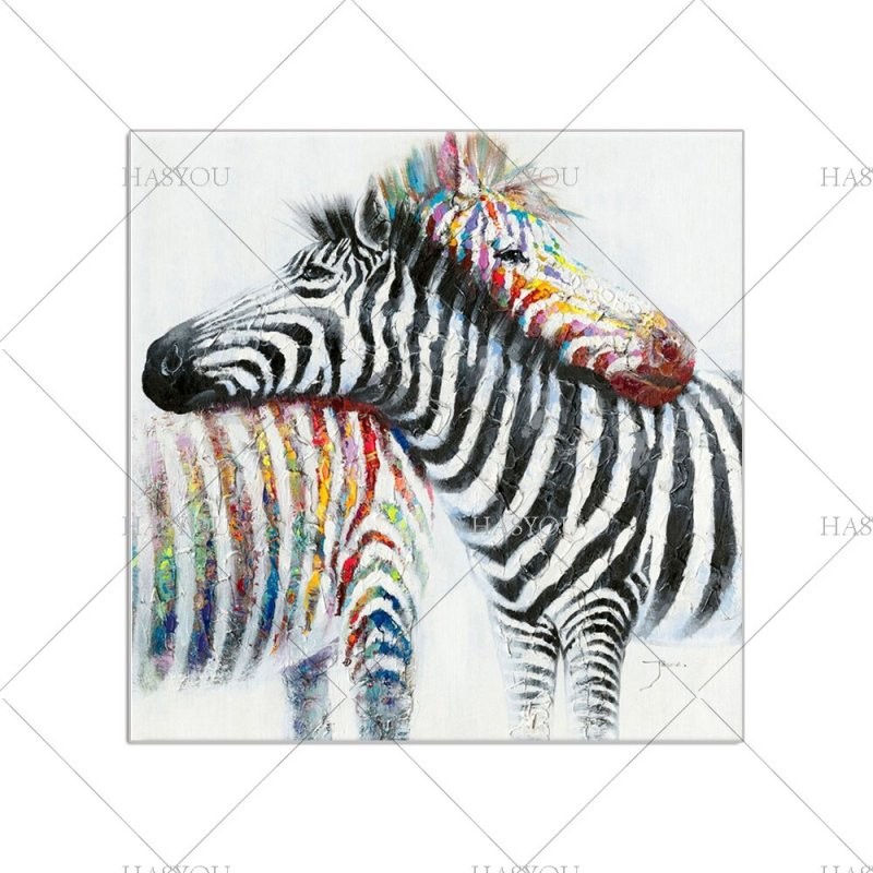 Handgemalte Moderne Bunte Zebra Ölmalerei Auf Leinwand Tier Kunst von Zebra Bilder Auf Leinwand Photo