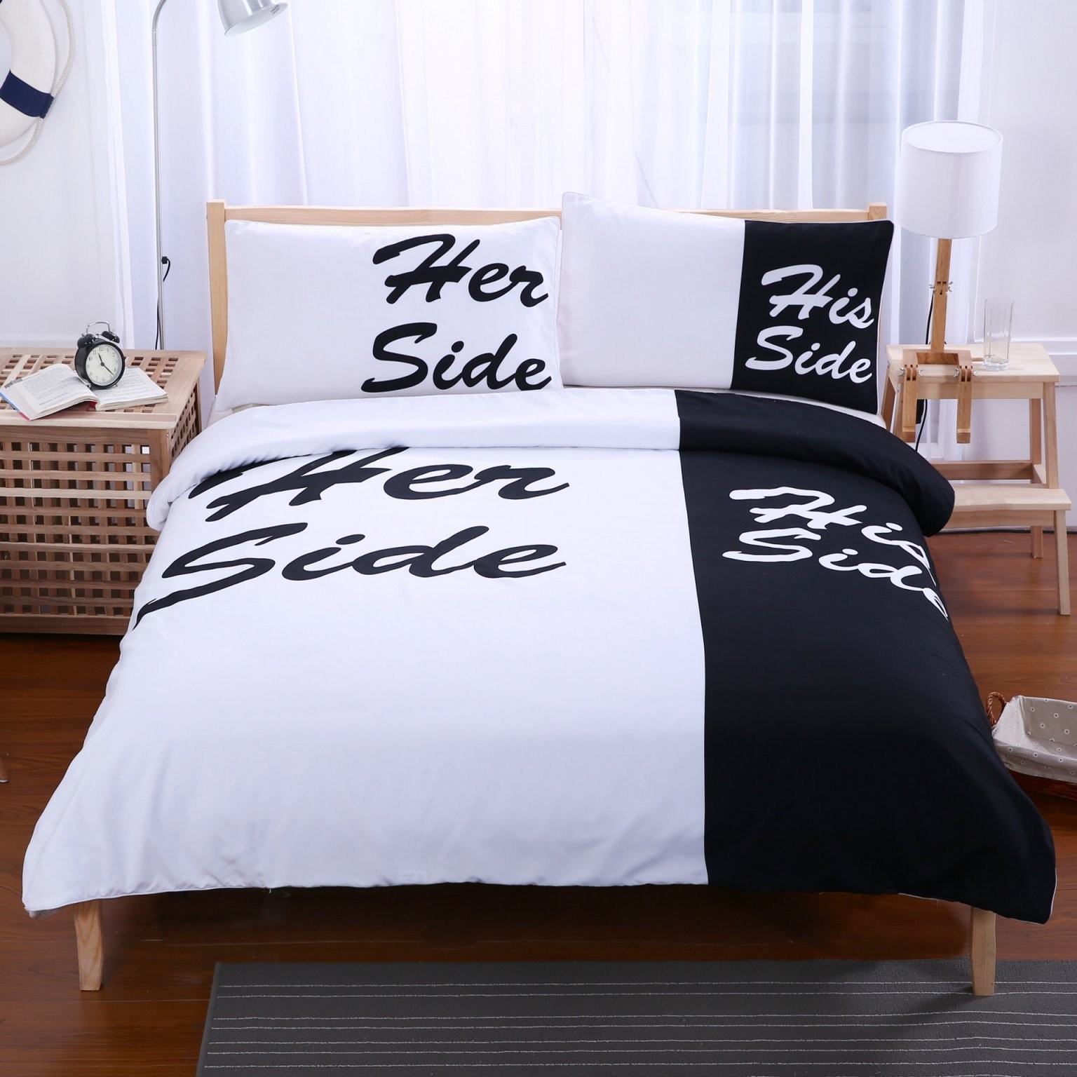 Home Textiles 3 Color Black And White Bedding Set His Side  Her von Bettwäsche His Side Her Side Bild