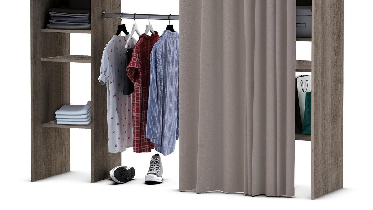 Kleiderschrank Fantastic Prata Eiche Verstellbar Vorhang von Offener Schrank Mit Vorhang Photo