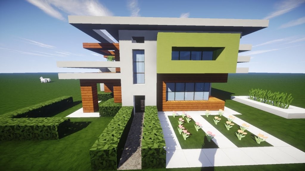 Minecraft Modernes Haus Holz Weiß Grün Bauen  Tutorialanleitung von Minecraft Häuser Zum Nachbauen Anleitung Bild