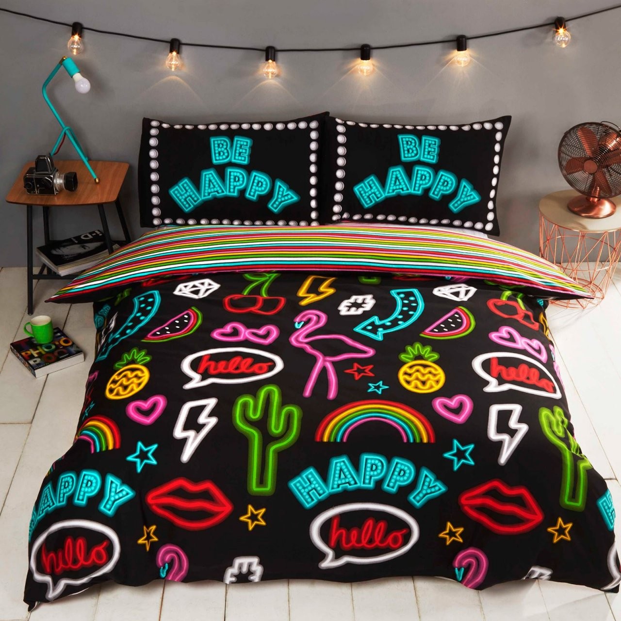 Seien Sie Glücklich Neon Einzelbettbezug Set Teenager Bettwäsche von Bettwäsche Für Teenager Bild