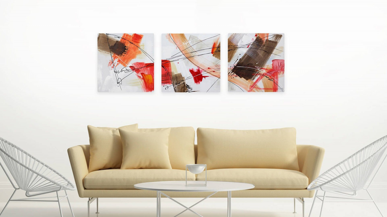 Acryl Gemälde 'triple In Red' 150X50Cm  Gemälde Acryl von Mehrteilige Bilder Wohnzimmer Bild