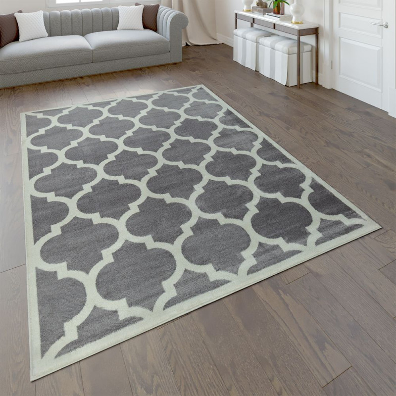 Designer Teppich Marokkanisches Muster Grau von Grauer Wohnzimmer Teppich Bild