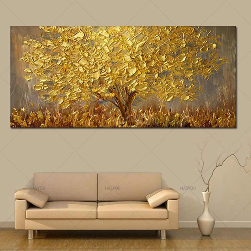 Handgemalte Messer Gold Baum Ölgemälde Auf Leinwand Große von Bilder Gemälde Für Wohnzimmer Photo