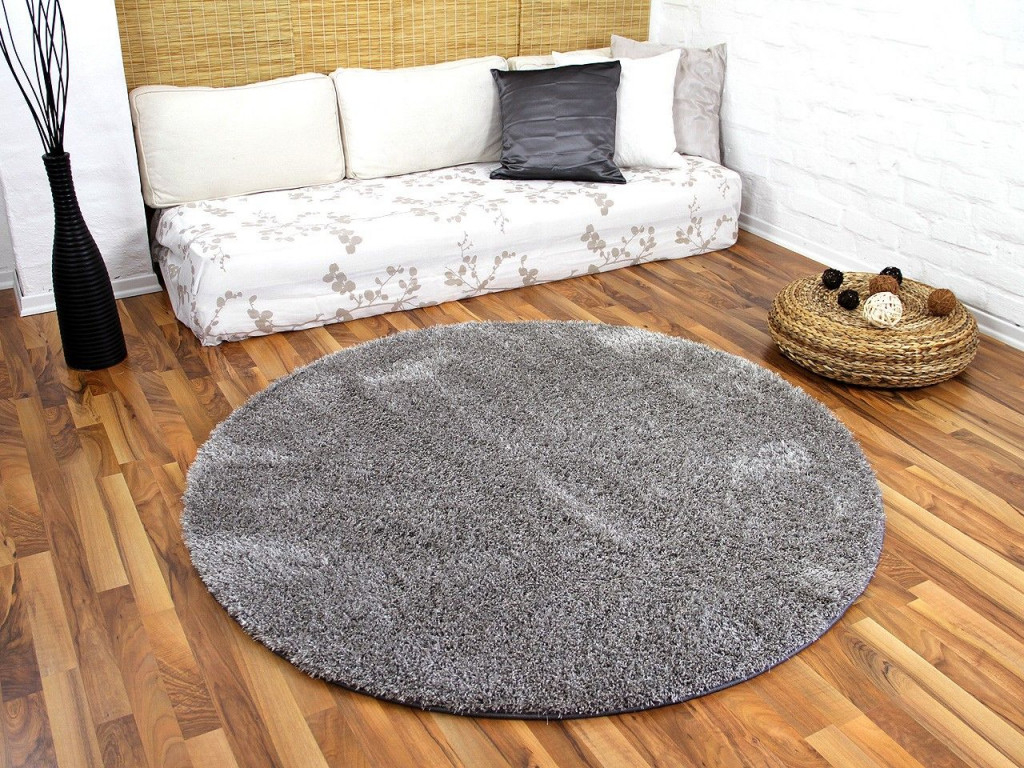 Hochflor Shaggy Teppich Luxus Feeling Mix Silber Rund In 7 von Teppich Rund Wohnzimmer Bild