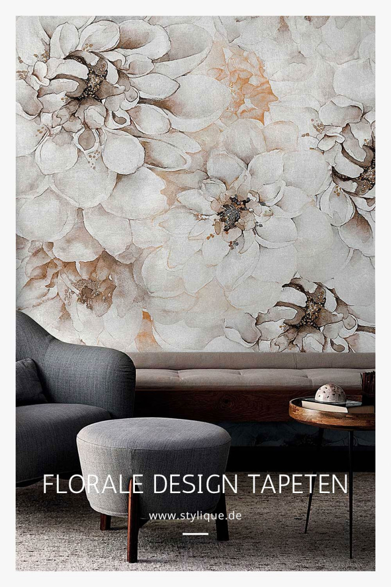 Hochwertige Wohnzimmertapete Mit Hellem Floral Design In von Italienische Tapeten Wohnzimmer Bild