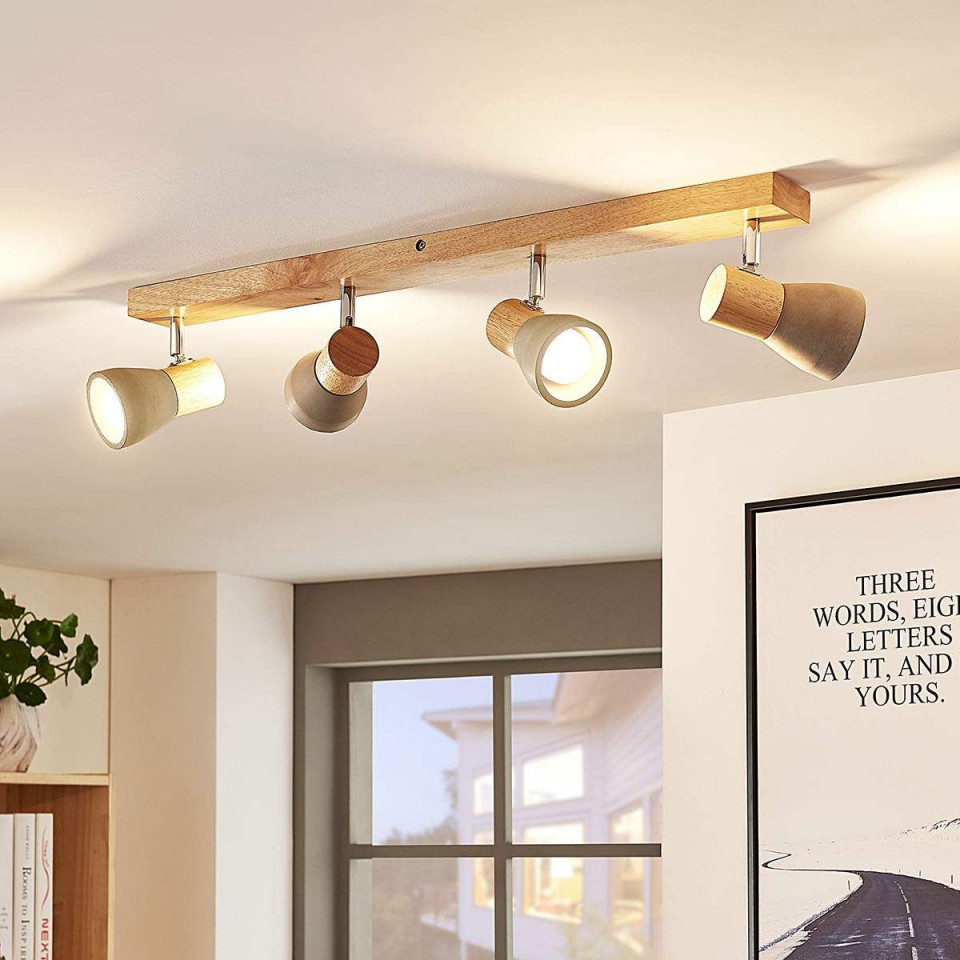 Ledstrahler Filiz Aus Holz Und Beton 4Flammig  Led von Deckenleuchte Wohnzimmer Holz Photo