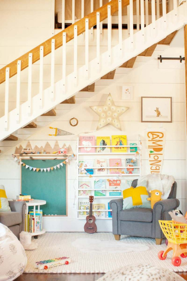 Spielecke Im Kinderzimmer Einrichten  45 Bunte Ideen von Wohnzimmer Mit Treppe Einrichten Photo