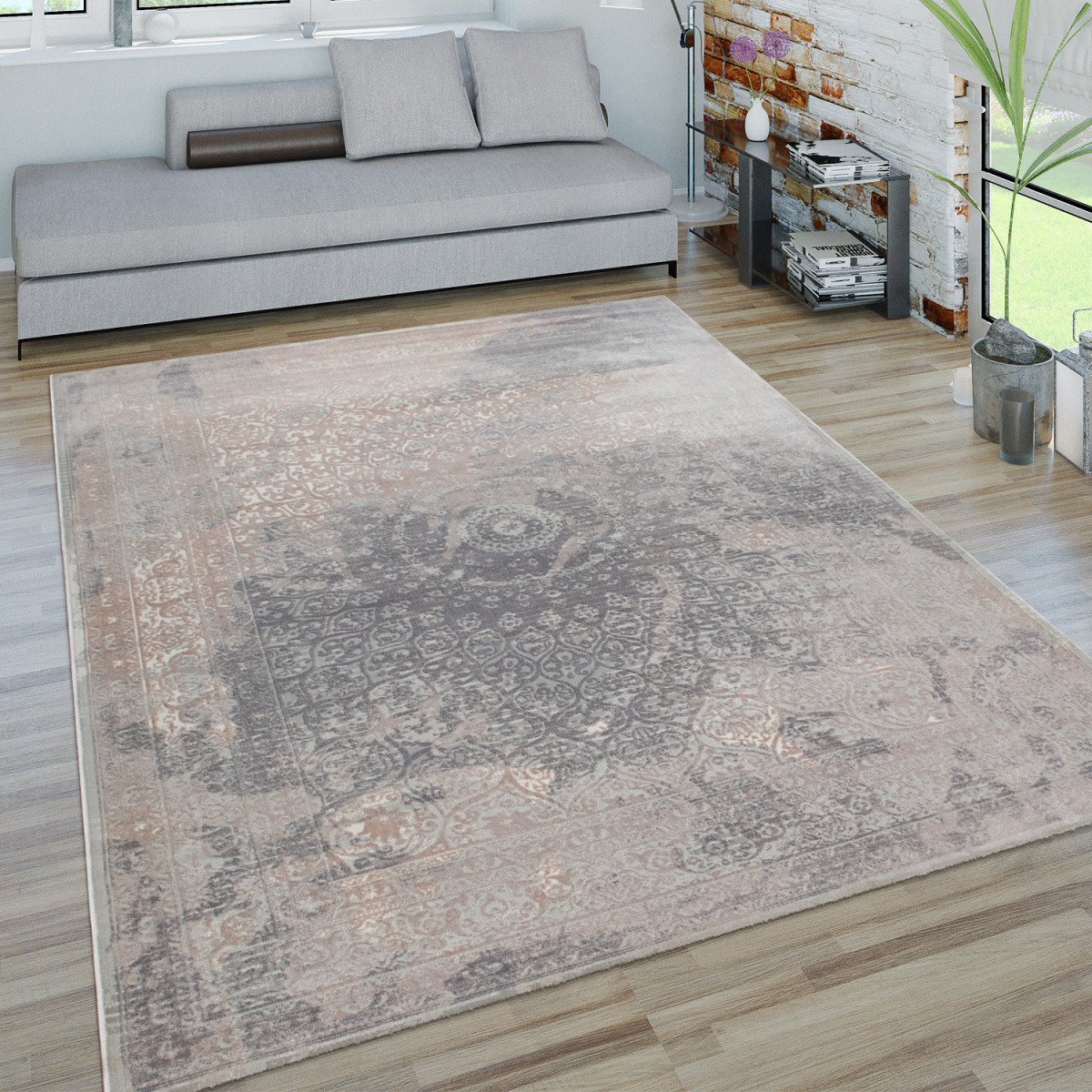 Teppich Für Wohnzimmer Kurzflorteppich Orientoptik 3Dlook In Grau von Grauer Wohnzimmer Teppich Bild